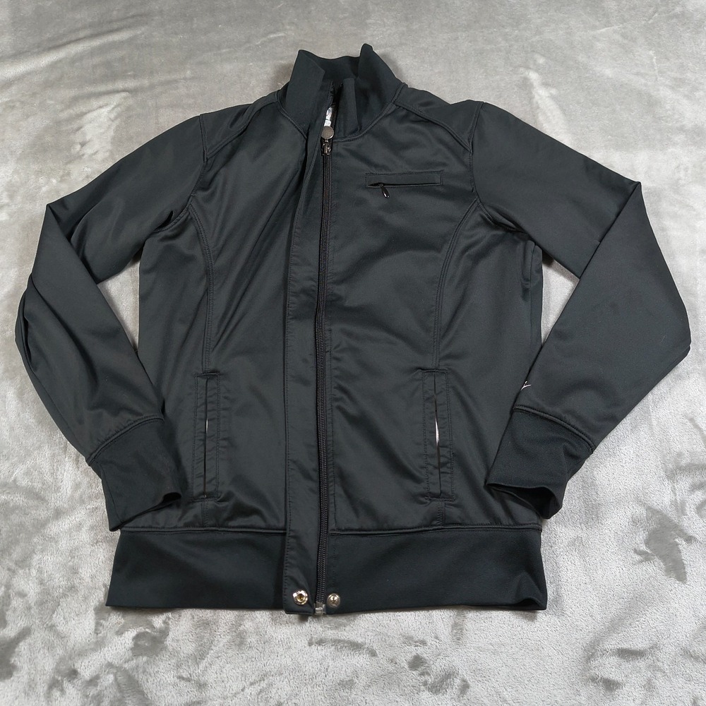 Vintage Nike Track Jacket Women Small Black Plaid Lined Embroidered Full Zip Y2K